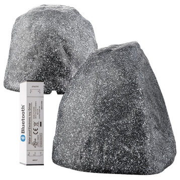 8" Wireless Bluetooth 2-Way Outdoor Rock Speaker Pair, Gray