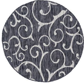 Unique Loom Charcoal Gray Curl Outdoor 4' Round Rug