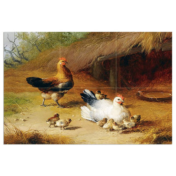 Tile Mural CHICKENS hens fowl poultry birds Backsplash Four Inch Marble