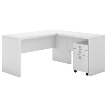 Echo L Shaped Desk with Mobile File Cabinet in Pure White - Engineered Wood