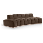 Meridian Furniture - Jace Upholstered Sofa, Brown, Velvet, Sofa - Innovative design meets soft velvet upholstery in the Jace brown velvet sofa, creating a modern marvel that redefines comfort and style. Its sinuous curves form a sculptural masterpiece that defies convention. A dramatic design and rich velvet upholstery make this piece truly unforgettable.