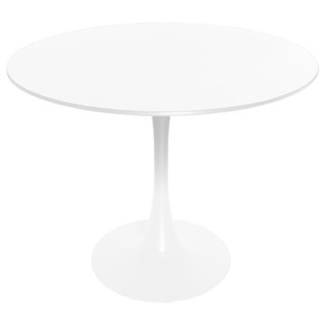 LeisureMod Bristol Modern Dining Table with Wood Top and Iron Base, White