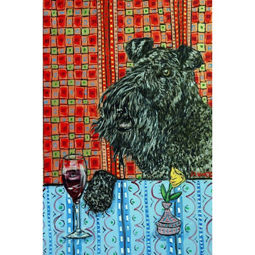 "Kerry Blue Terrier Wine" Painting Print on Wrapped Canvas, 12"x18"