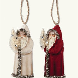 Father Christmas Velveteen Ornaments (Set Of 2) - Christmas Ornaments