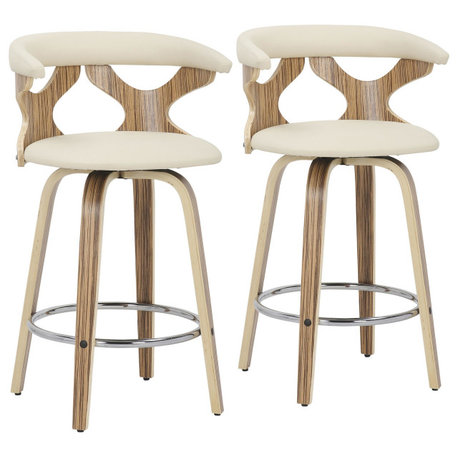 Lumisource Gardenia Mid-Century Modern Counter Stool, Zebra Wood/Cream