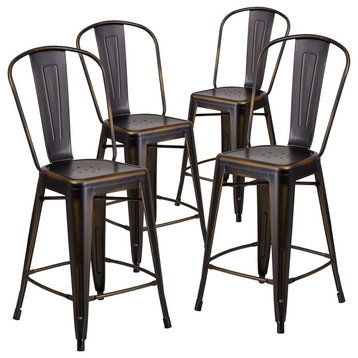 4 Pack Counter Stool, Stackable Design With Removable Back, Distressed Copper