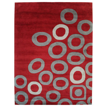 EORC Red Hand-Tufted Wool Tufted Rug 9' x 12'