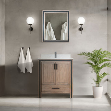 Lexora Ziva Bathroom Vanity, Rustic Barnwood, 30" Single Sink, Cultured Marble Top, Vanity, Countertop, & Sink