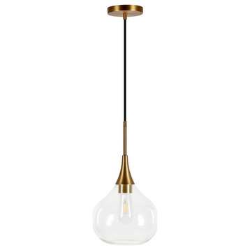 Ida 9.5 Wide Pendant with Glass Shade in Brass/Clear