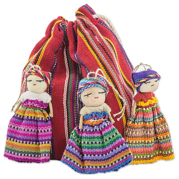 Worry Doll Dancers, Cotton Figurines, Guatemala, 12-Piece Set