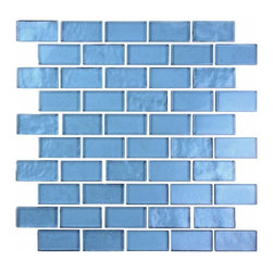 GBM Manufacturing - Landscape 10"x11" Textured Glass Brick Mosaic Tile,Blue - Mosaic Tile