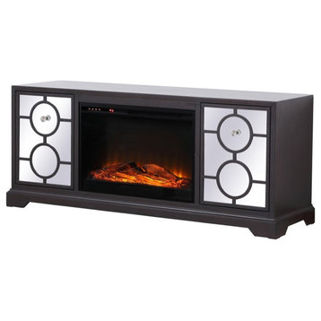 Elegant Decor Modern 60" Faux Log Fireplace TV Stand in Hand Painted Dark Walnut