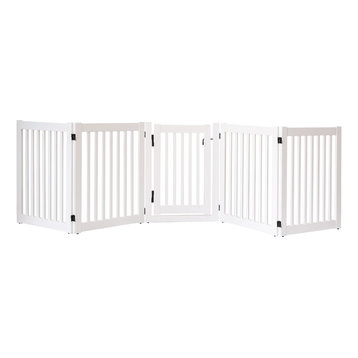 Highlander Series Solid Wood Pet Gate, 5-Panel Walk Through, White