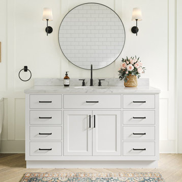Ariel Hepburn 61" Oval Sink Bath Vanity, White, 1.5" Carrara Marble
