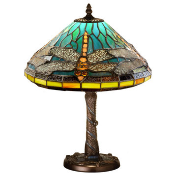 16H Tiffany Dragonfly w/ Twisted Fly Mosaic Base Accent Lamp