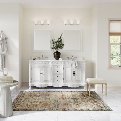 Antique White Traditional Style Single Sink Beckham Bathroom Vanity, White, 72", Double Sink, With Backsplash, Freestanding