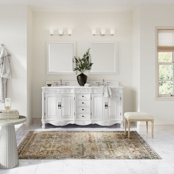 Antique White Traditional Style Single Sink Beckham Bathroom Vanity, White, 72", Double Sink, Freestanding
