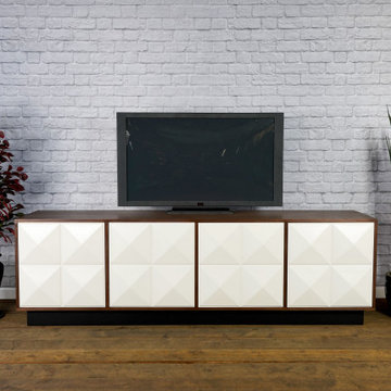 Modern Credenza with white doors. Walnut mid century modern console. Modern side