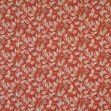 Red, Pink And Green, Floral Leaves Tapestry Upholstery Fabric By The Yard