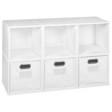 Niche Cubo Storage Set - 6 Cubes and 3 Canvas Bins- White Wood Grain/White