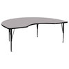 48''W X 96''L Kidney Grey Thermal Activity Table - Height Adjustable Short Legs