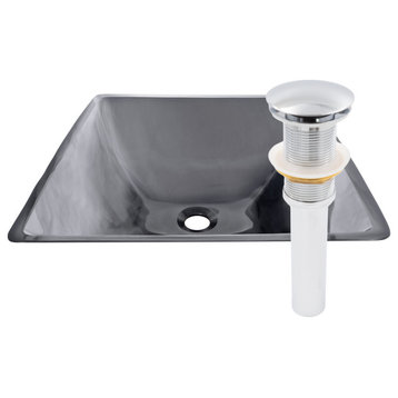 The Quadrato Clear Gray Square Tempered Glass Vessel Bathroom Sink with Drain, Chrome