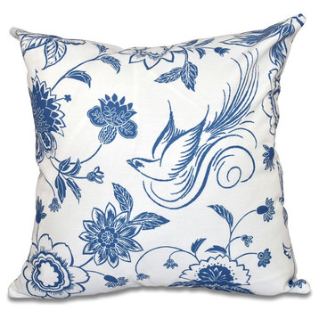 Traditional Bird Floral, Floral Print Pillow, Blue, 16"x16"