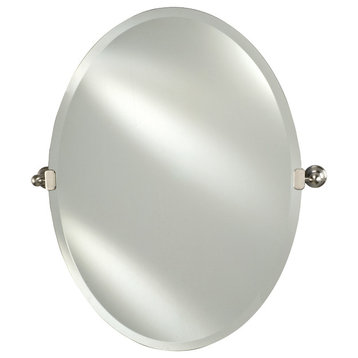 Radiance Frameless Bevel Oval Tranitional Tilt Mirror, Polished Nickel, 18x26