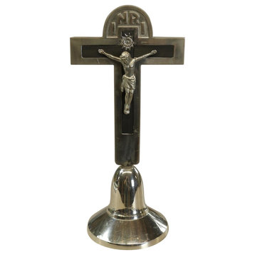 Consigned Antique Crucifix Cross Religious Art Deco Styling Metal