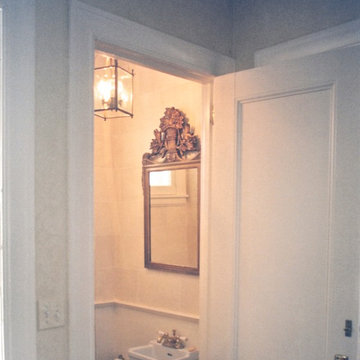 French limestone powder room with trompe l'oeil insects