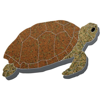Turtle Sideview Ceramic Swimming Pool Mosaic 17"x10" with shadow, Brown