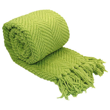 Tweed Knitted Throw Blanket, Dark Citron, 60"x80"