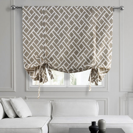 Martinique Printed Cotton Tie-Up Window Shade Single Panel, Martinique Taupe, 46w X 63l