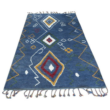 5 x 8'3 Handmade Blue Moroccan Wool Oriental Rug