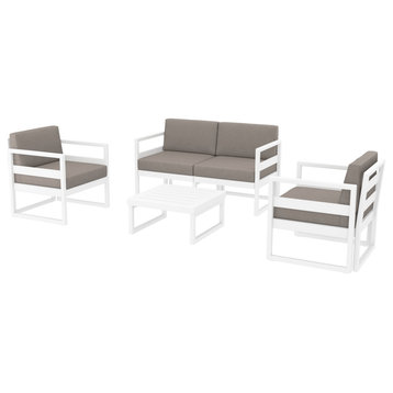Mykonos 4 Person Lounge Set White With Acrylic Fabric Taupe Cushion