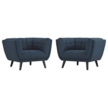 Modway Bestow Tufted Fabric Upholstered Armchair in Blue & Black (Set of 2)