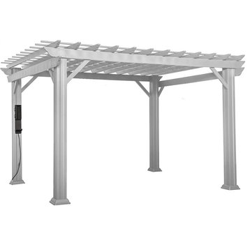 Outdoor Pergola, Galvanized Steel Frame With Trellis Top & Power Outlets, White