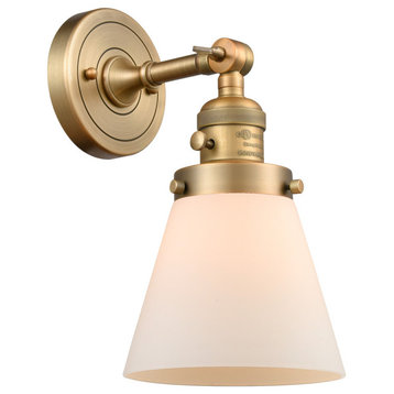 Small Cone 1-Light Sconce, Brushed Brass, Glass: Matte White Cased