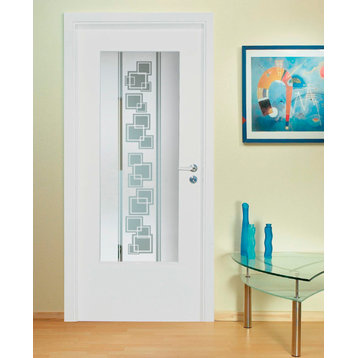 3/4 Lite Interior Book Door with Glass Panel + Frosted Design, 32"x80", Finished