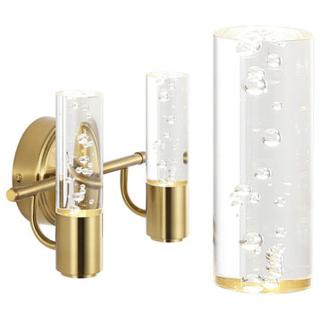 Bolha Bubble Acrylic/Iron Integrated LED Vanity Light, Brass Gold, 2 - Light(s)