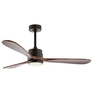 52" 3-Blade LED Ceiling Fan With Remote Control and Light Kit, Natural Bronze