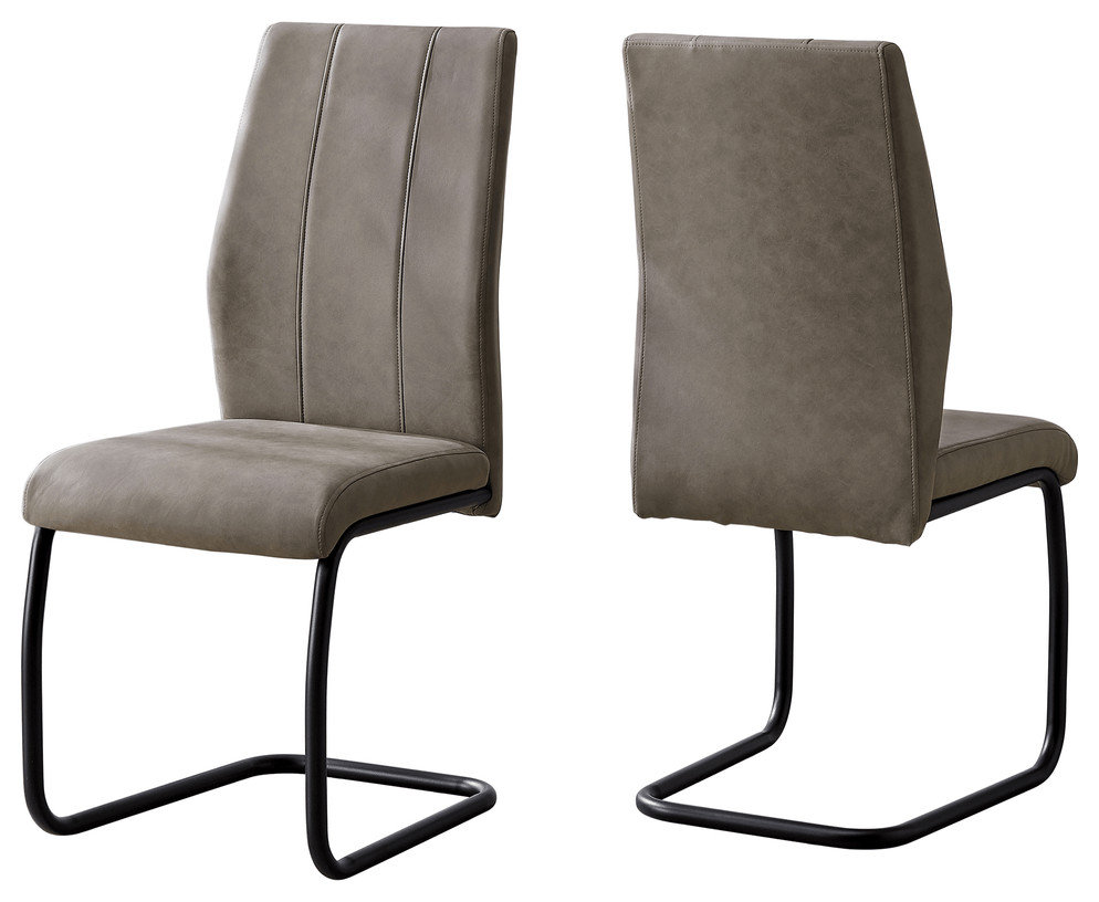 Set Of Two Taupe Upholstered Faux Leather Slat Back Dining Chairs ...