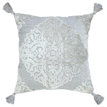 Ox Bay Gray/Silver Medallion Cotton Blend Pillow Cover, 20"x20"