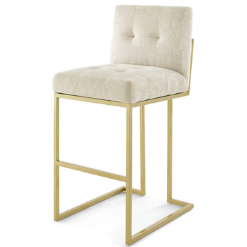 Bar Stool Chair Barstool, Fabric, Metal, Gold Beige, Modern, Bar Pub Cafe Bistro