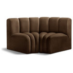 Meridian Furniture - Arc Velvet Upholstered 2-Pc. Inward Curved Modular Sectional, Brown - Give your living room or den the perfect blend of style and versatility with this Arc velvet fabric curved modular Sectional. Part of the Arc modular furniture collection, this Sectional comes upholstered in rich brown velvet fabric and features deep channel tufting that adds a touch of luxury while enhancing comfort and support. A seamless combination of form and function, this chair can be used with other Arc pieces to create a myriad of configurations in your well-curated room.