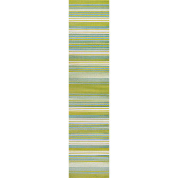 Duxbury Gradient Ticking Striped Green/Blue 2'x8' Runner Rug