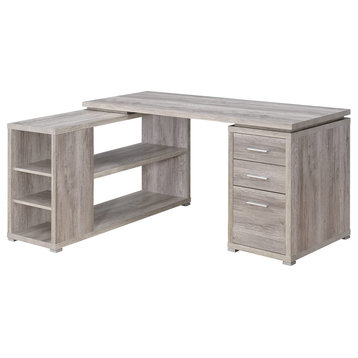L-Shape Office Desk With 3 Drawers, Gray Driftwood