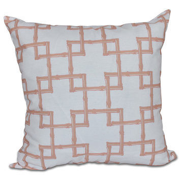 Bamboo 2, Geometric Print Pillow, Coral, 16"x16"