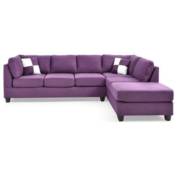 Malone 111 in. Purple Suede 4-Seater Sectional Sofa with 2-Throw Pillow