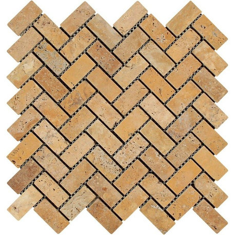 Travertine Herringbone Mosaic, 1 X 2 Tumbled